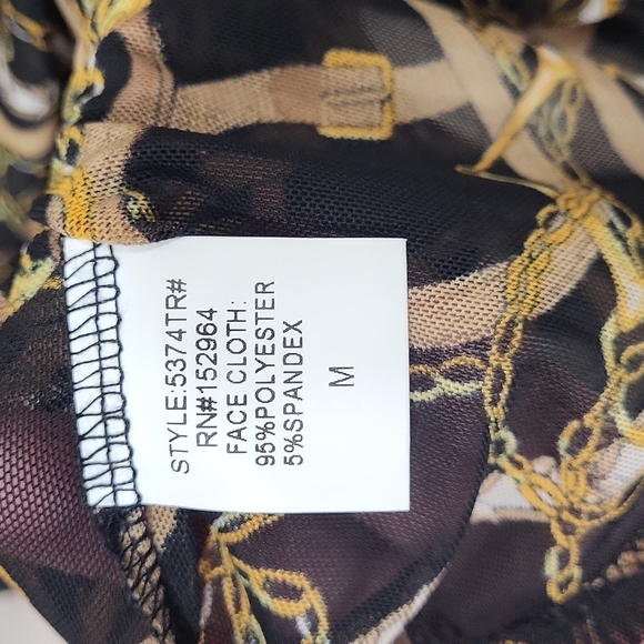 Ever B Mediun Black Brown Chain Women's Long Sleeve Blouse Top - Picture 4 of 5